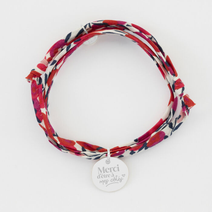 Bracelet 3 tours Liberty personnalisé médaille gravée argent 15 mm - Témoin de la mariée - Merci d'être à mes côtés
