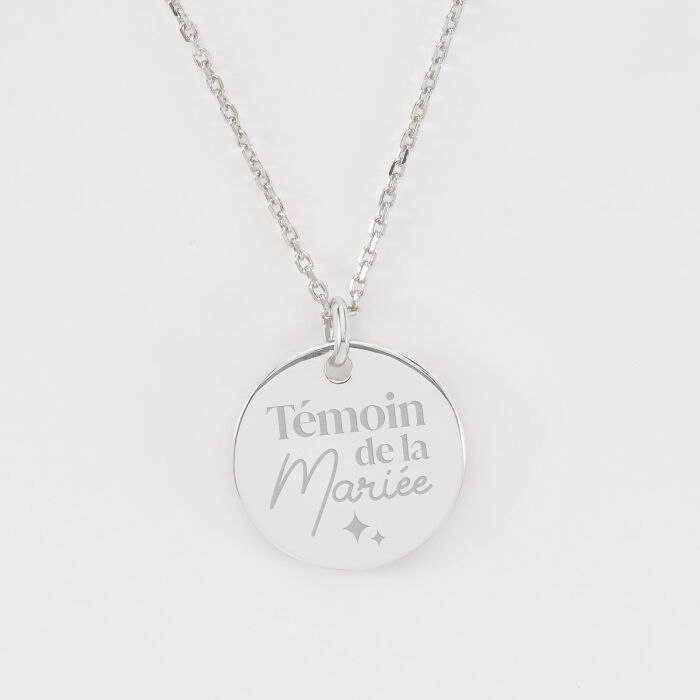 Pendentif personnalisé médaille soleil cœur bombé gravée argent 19 mm - Témoin de la mariée - Témoin de la mariée