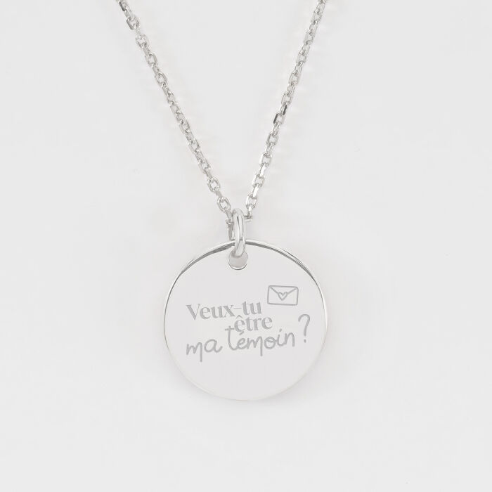 Pendentif personnalisé médaille soleil cœur bombé gravée argent 19 mm - Témoin de la mariée - Veux tu être ma témoin