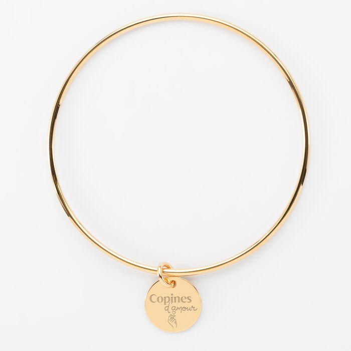 Bracelet personnalisé jonc plaqué or médaille gravée 15 mm - témoin de la mariée - Copines d'amour