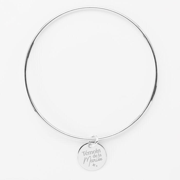 Bracelet personnalisé jonc argent médaille gravée 15 mm - Témoin de la mariée - Gravure