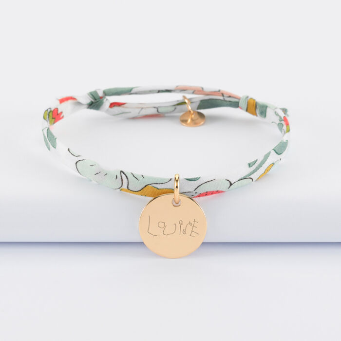 Bracelet enfant Liberty personnalisé médaille gravée plaqué or 15 mm - écrits bapteme