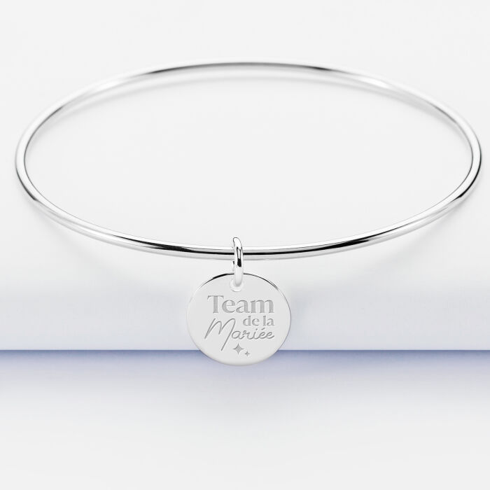 Bracelet personnalisé jonc argent médaille gravée 15 mm - Témoin de la mariée - Team de la mariée
