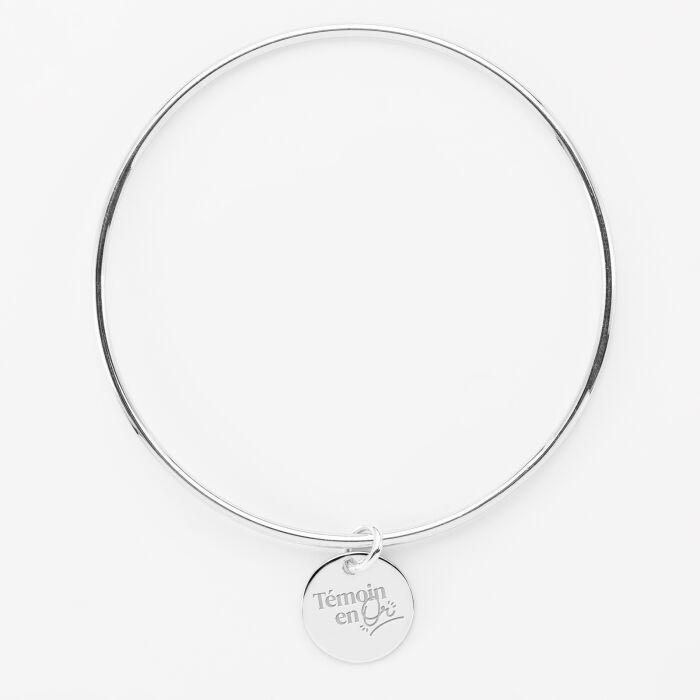 Bracelet personnalisé jonc argent médaille gravée 15 mm - Témoin de la mariée - Témoin en or