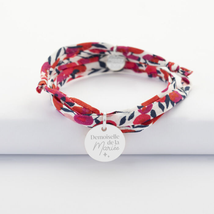 Bracelet Famille des mariés 3 tours Liberty personnalisé médaille gravée argent 15 mm - Demoiselle de la mariée
