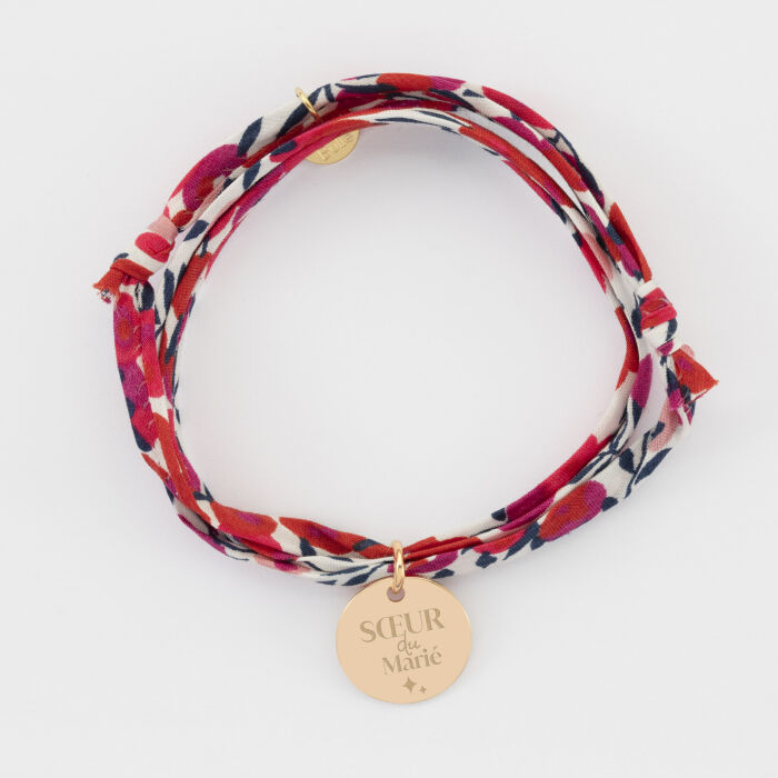 Bracelet Famille des mariés 3 tours Liberty personnalisé médaille gravée plaqué or 15 mm - Sœur du marié