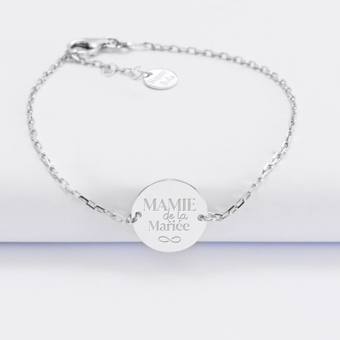 Bracelet chaine Famille des mariés personnalisé médaille gravée argent 2 trous 15 mm - Mamie de la mariée