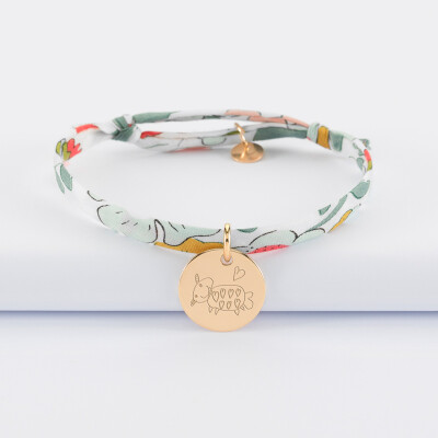 Bracelet enfant Liberty personnalisé médaille gravée plaqué or 15 mm - dessin bis bapteme
