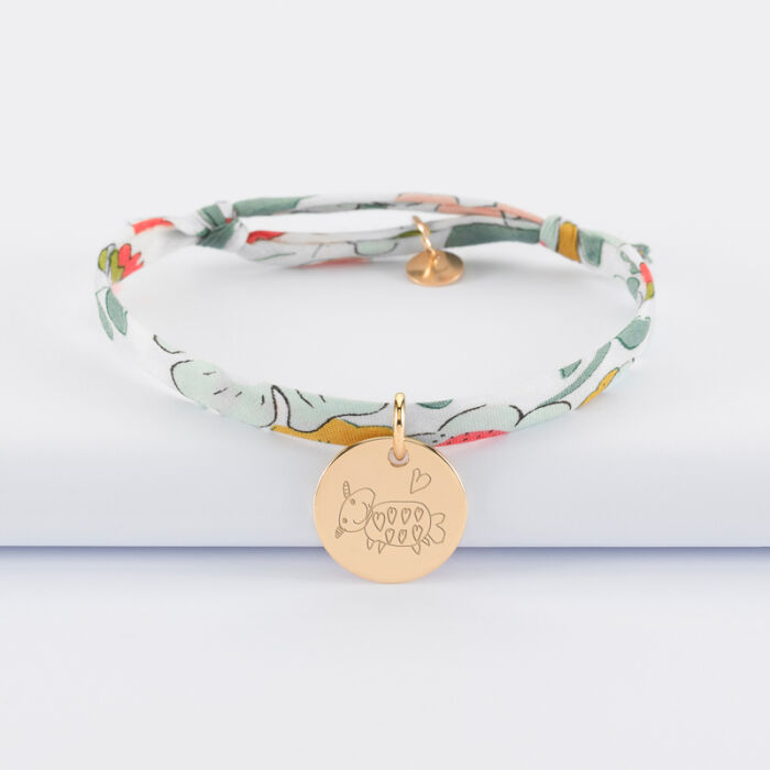 Bracelet enfant Liberty personnalisé médaille gravée plaqué or 15 mm - dessin bis bapteme