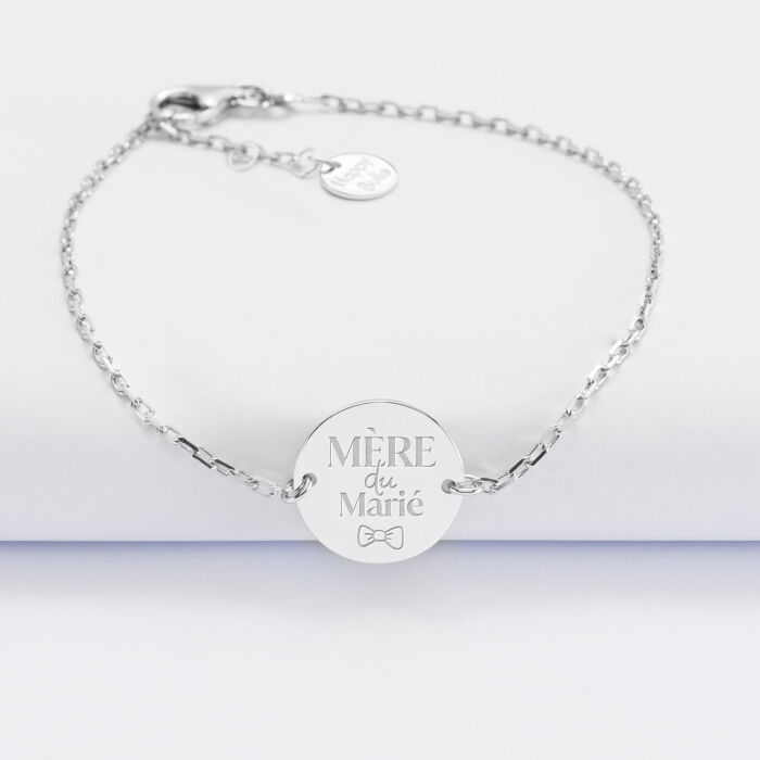 Bracelet chaine Famille des mariés personnalisé médaille gravée argent 2 trous 15 mm - Mère du marié