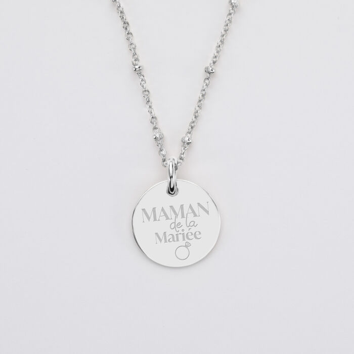 Pendentif Famille des mariés personnalisé médaille gravée argent 15 mm - Maman de la mariée