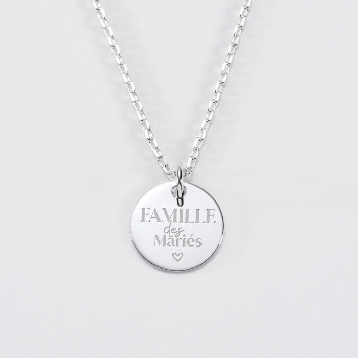 Pendentif Famille des mariés personnalisé médaille gravée argent 15 mm - Famille des mariés