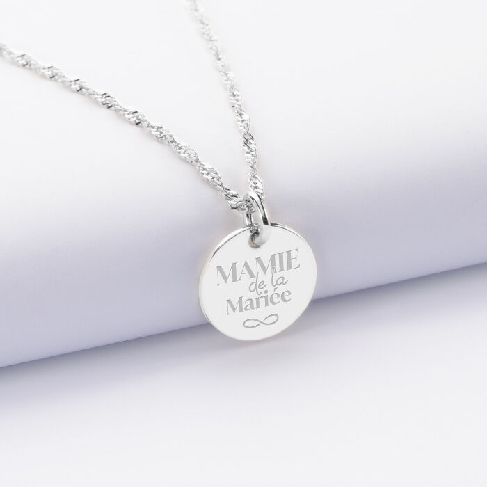 Pendentif Famille des mariés personnalisé médaille gravée argent 15 mm - Mamie de la mariée