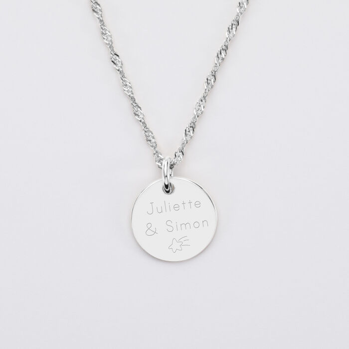 Pendentif Famille des mariés personnalisé médaille gravée argent 15 mm - Texte