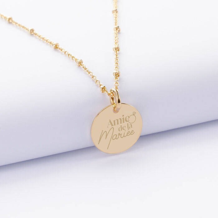 Pendentif Famille des mariés personnalisé médaille gravée plaqué or 15 mm - Amie de la mariée