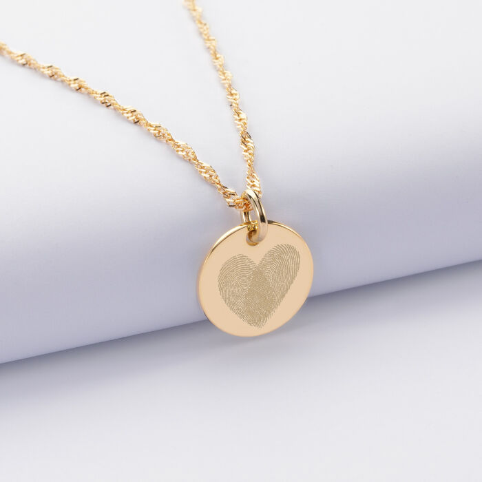 Pendentif Famille des mariés personnalisé médaille gravée plaqué or 15 mm - Empreintes
