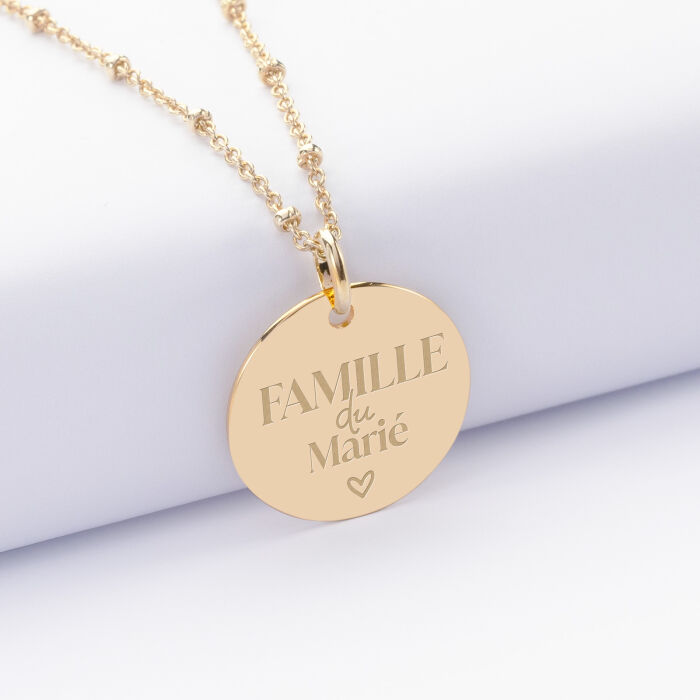 Pendentif Famille des mariés personnalisé médaille gravée plaqué or 19 mm - Famille du marié