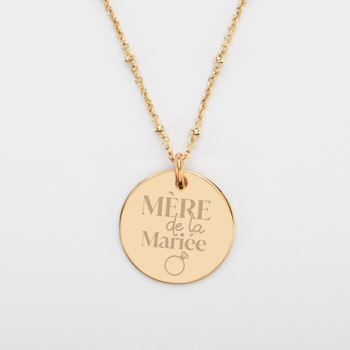 Pendentif Famille des mariés personnalisé médaille gravée plaqué or 19 mm - Mère de la mariée