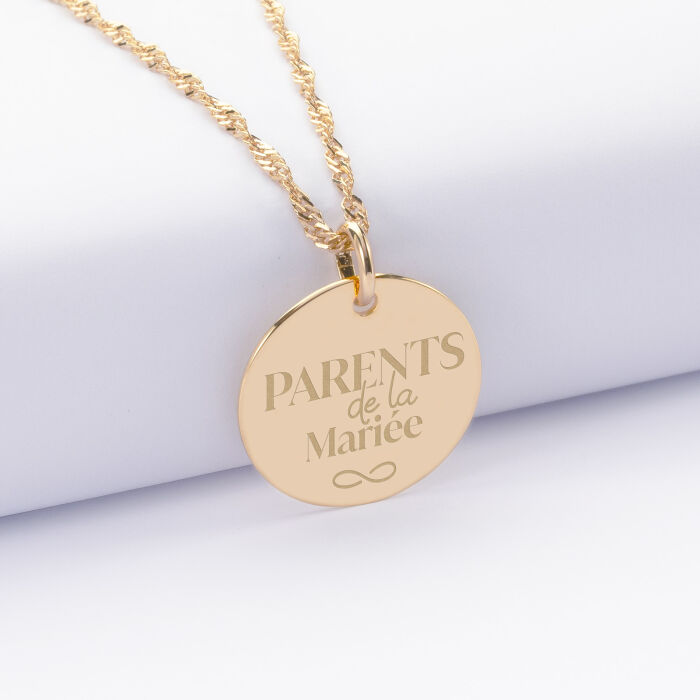 Pendentif Famille des mariés personnalisé médaille gravée plaqué or 19 mm - Parents de la mariée