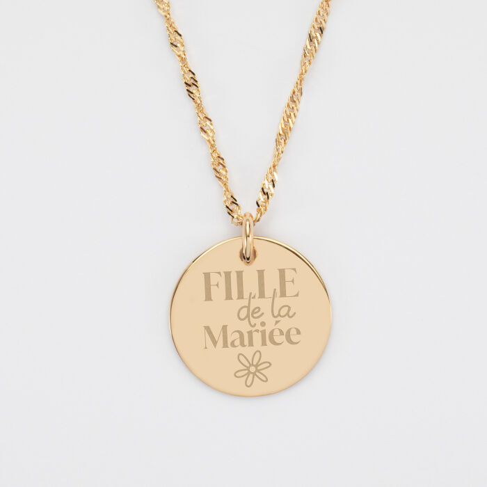 Pendentif Famille des mariés personnalisé médaille gravée plaqué or 19 mm - Fille de la mariée