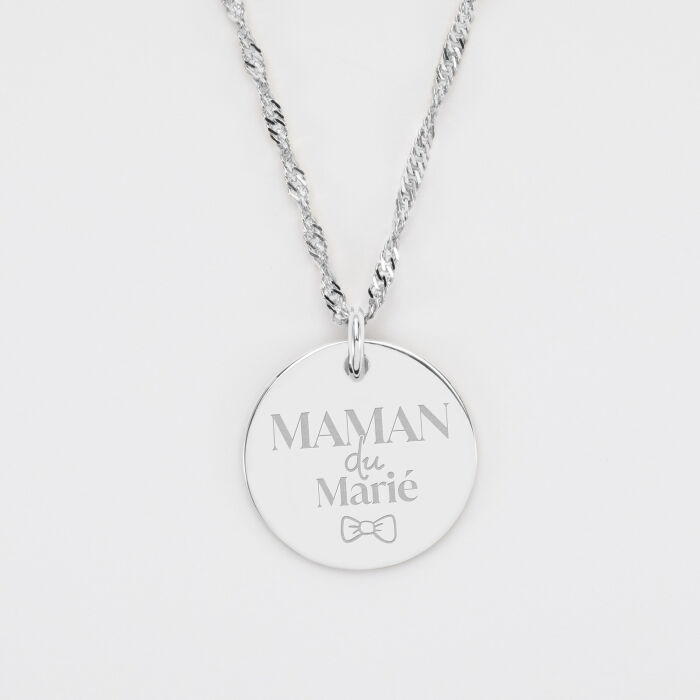 Pendentif Famille des mariés personnalisé médaille gravée argent 19 mm - Maman du marié