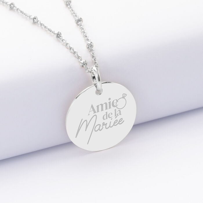 Pendentif Famille des mariés personnalisé médaille gravée argent 19 mm - Amie de la mariée