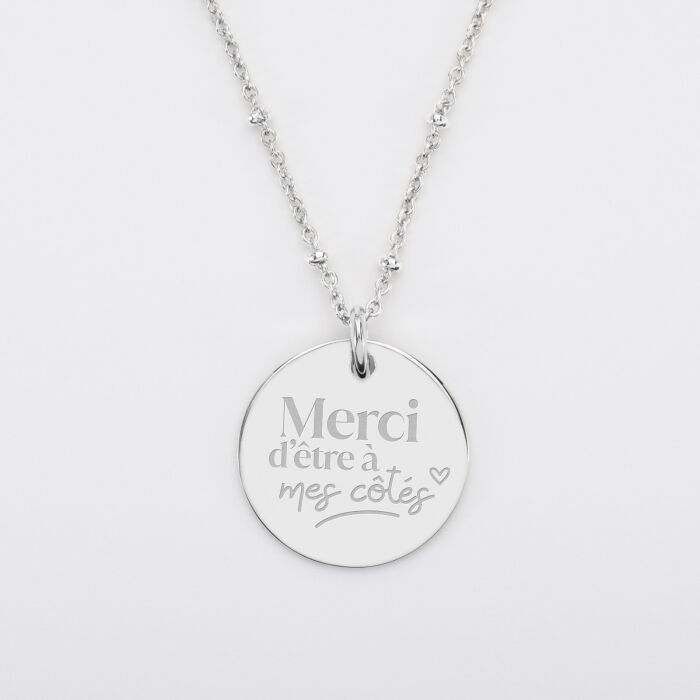 Pendentif Famille des mariés personnalisé médaille gravée argent 19 mm - Merci d'être à mes côtés