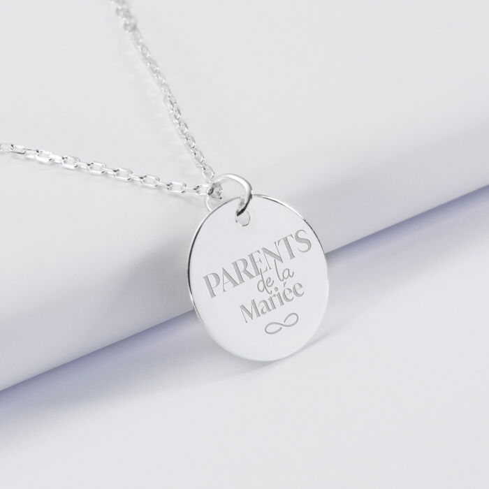 Pendentif Famille des mariés personnalisé médaille gravée argent 19 mm - Parents de la mariée