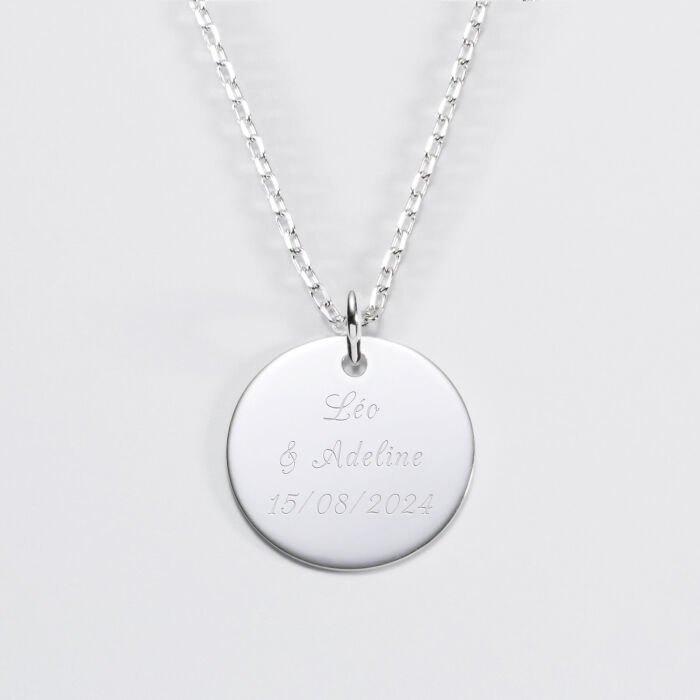 Pendentif Famille des mariés personnalisé médaille gravée argent 19 mm - Texte