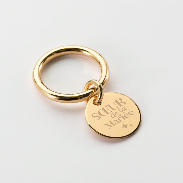 Bague jonc Famille des mariés plaqué or personnalisée médaille gravée 15 mm - Sœur de la mariée