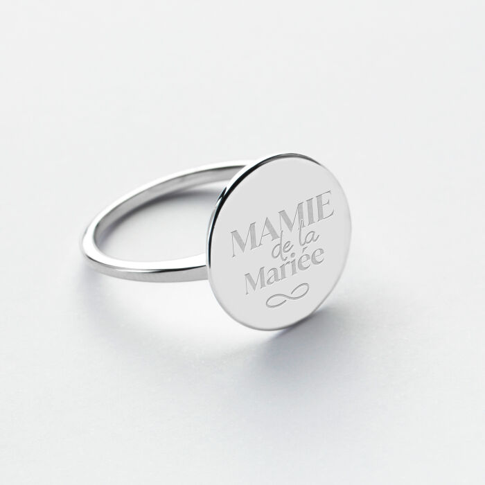 Bague plateau Famille des mariés personnalisée argent médaille gravée 15 mm - Mamie de la mariée