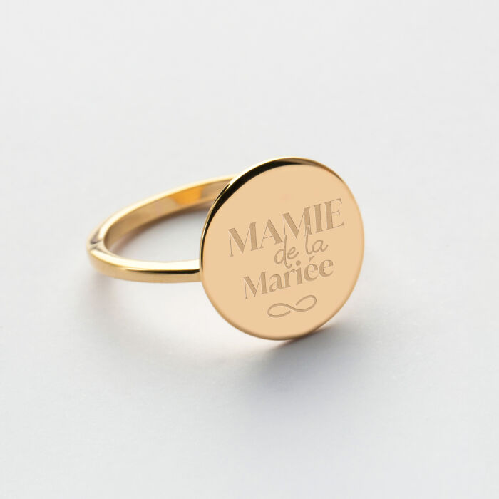 Bague plateau Famille des mariés personnalisée plaqué or médaille gravée 15 mm - Mamie de la mariée