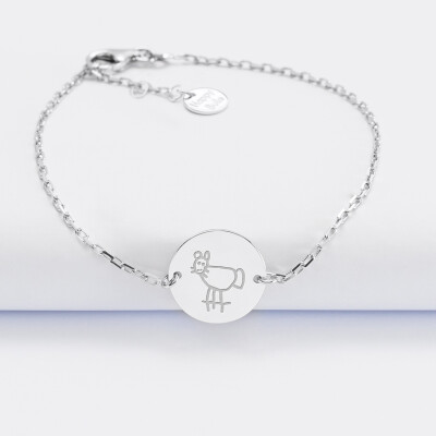 Bracelet enfant chaine personnalisé médaille gravée argent 2 trous 15 mm - dessin Bracelet enfant chaine personnalisé médaille gravée argent 2 trous 15 mm - dessin