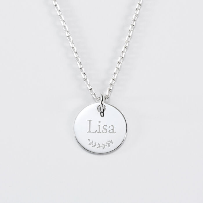 Personalised engraved silver children's medallion pendant 15 mm - name