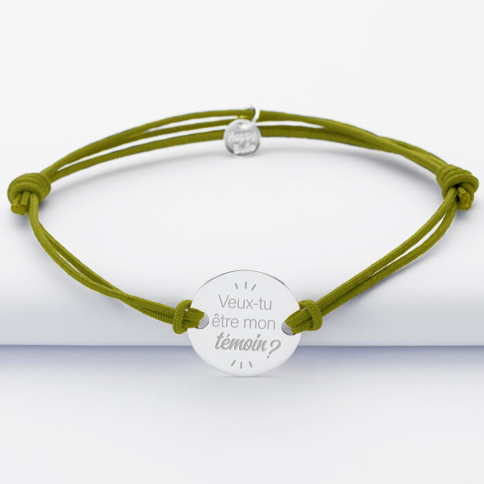 Bracelet Marié personnalisé cordon doublé médaille gravée argent 2 trous 20 mm - Veux tu être mon témoin