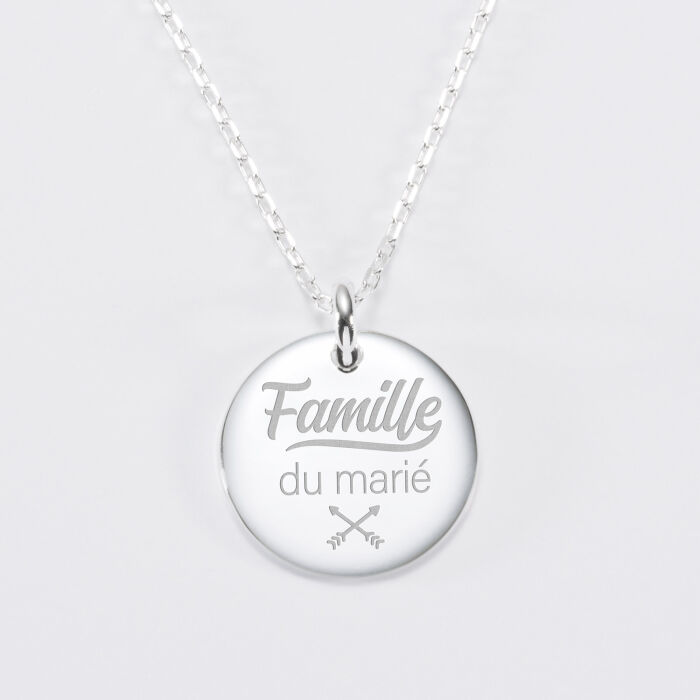 Pendentif homme Famille des mariés personnalisé médaille bombée gravée argent 20 mm - Famille du marié