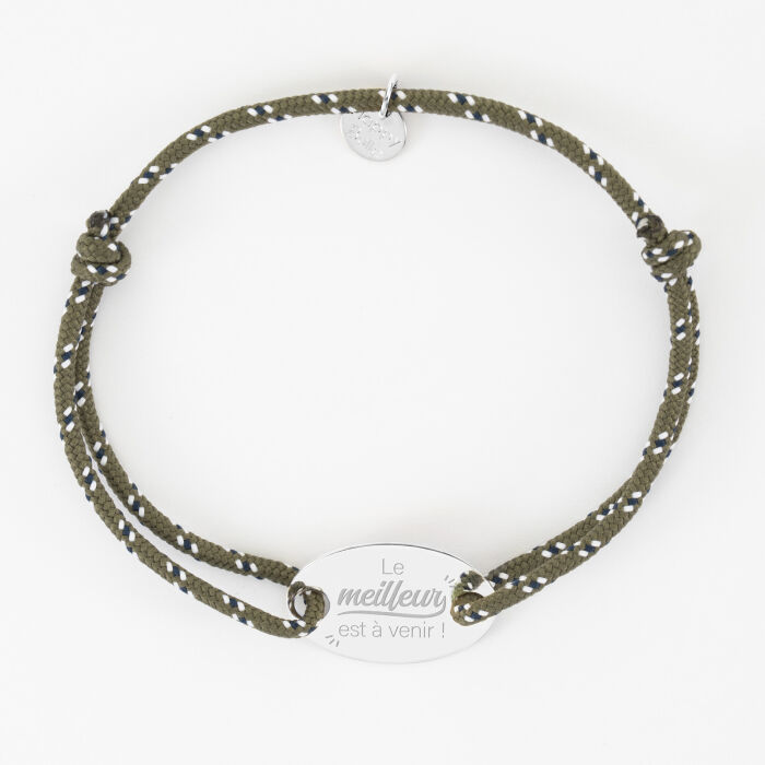 Bracelet Marié personnalisé cordage marin simple médaille gravée argent ovale 25x16 mm - Le meilleur reste à venir