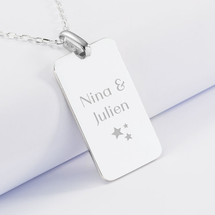 Pendentif Marié personnalisé médaille gravée argent 20x32 mm - Prénoms et picto