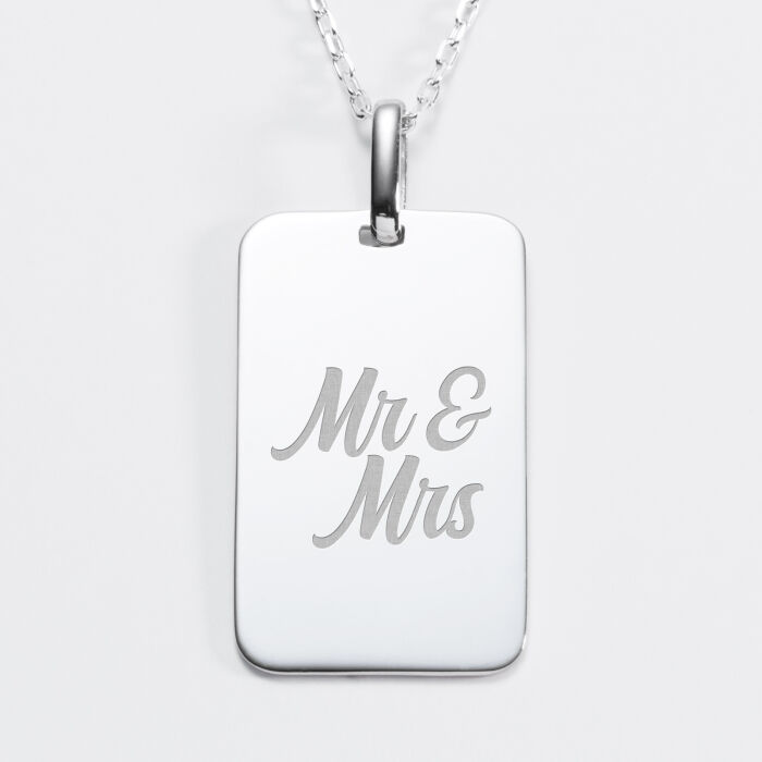 Pendentif Marié personnalisé médaille gravée argent 20x32 mm - Mr&Mrs