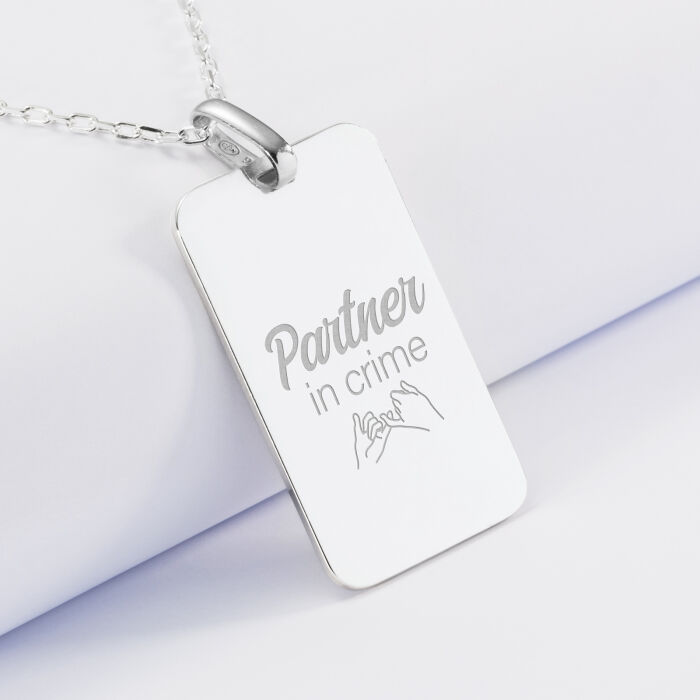 Pendentif Marié personnalisé médaille gravée argent 20x32 mm - Partner in crime
