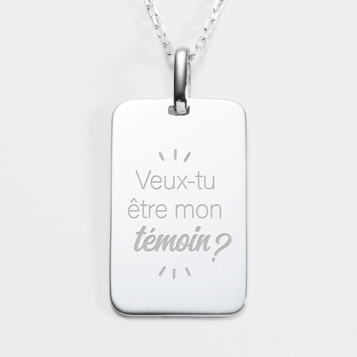 Pendentif Marié personnalisé médaille gravée argent 20x32 mm - Veux tu être mon témoin ?