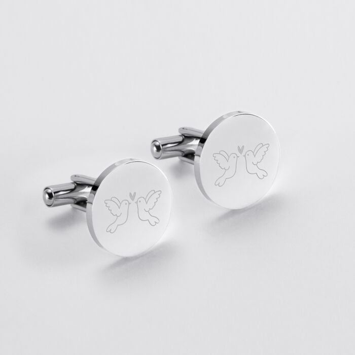 Boutons de manchette personnalisés gravé acier rond 16 mm - Marié - Illustration colombes