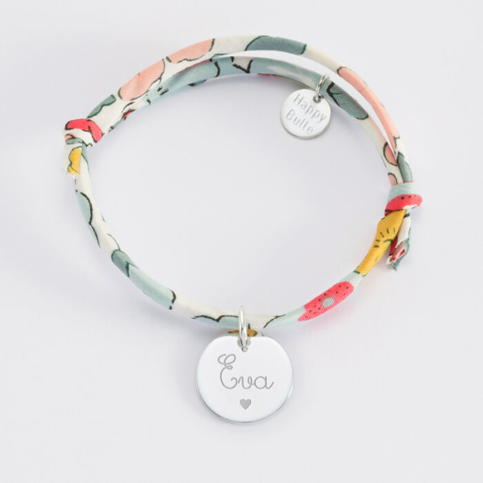 Bracelet enfant Liberty personnalisé médaille gravée argent 15 mm - prénom coeur