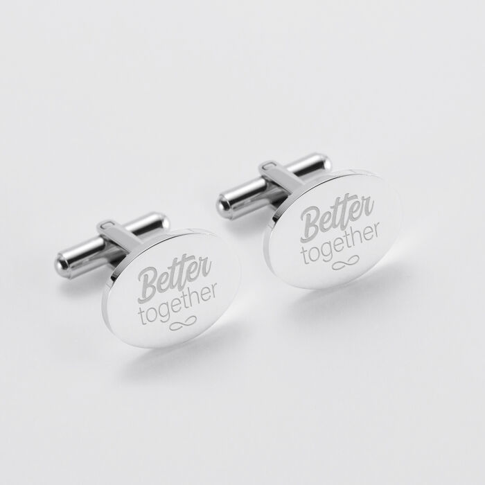 Boutons de manchette personnalisés gravés acier ovale 15x19 mm - Marié - Better together