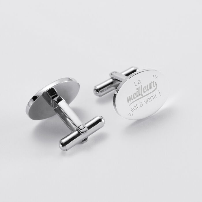 Boutons de manchette personnalisés gravés acier ovale 15x19 mm - Marié - Le meilleur est à venir