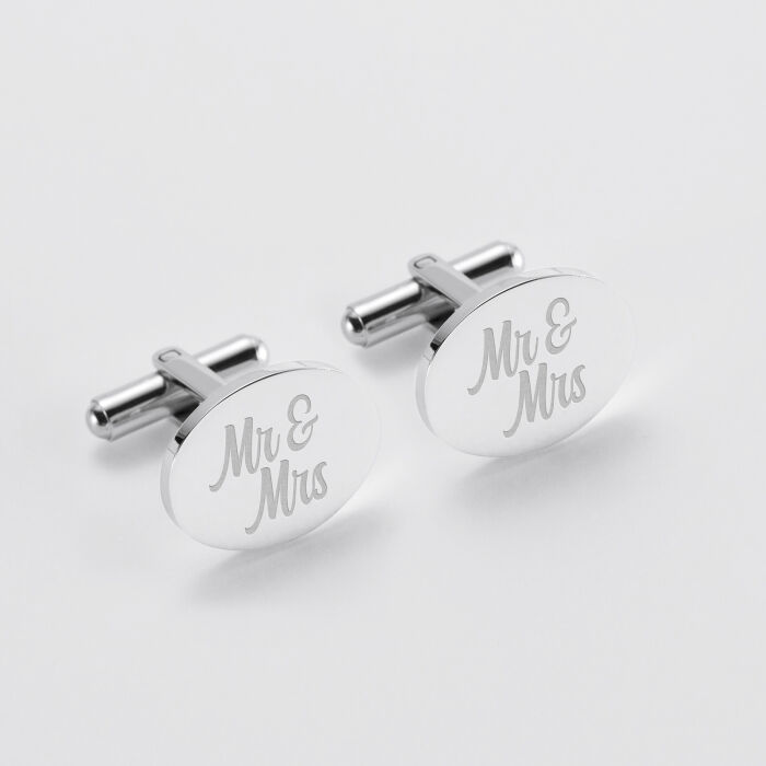 Boutons de manchette personnalisés gravés acier ovale 15x19 mm - Marié - Mr&Mrs