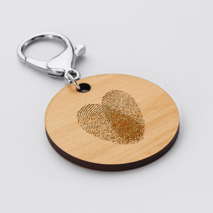 Porte-clés personnalisé gravé bois médaille ronde 50 mm - Marié - Empreintes