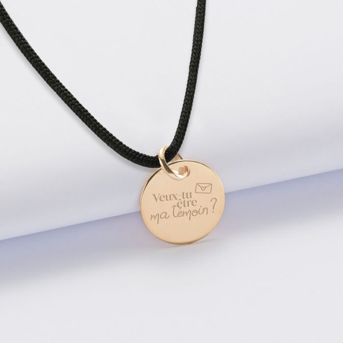 Pendentif Mariée personnalisé médaille gravée plaqué or 15 mm - Veux tu être ma témoin