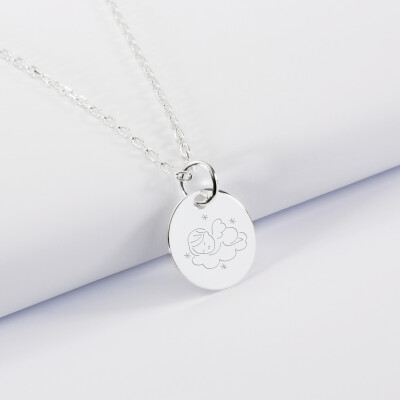 Personalised children's engraved silver medallion christening pendant 15mm Personalised children's engraved silver medallion christening pendant 15mm