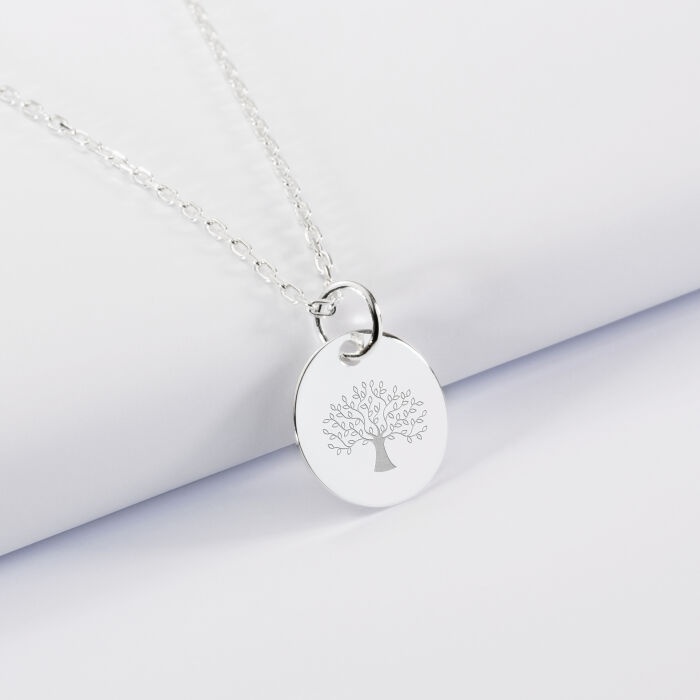 Pendentif baptême enfant personnalisé médaille gravée argent  15 mm arbre